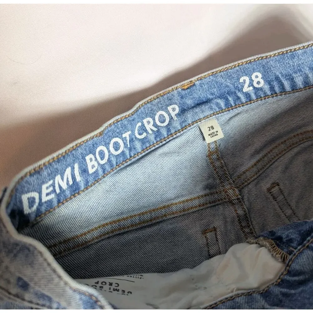 J Crew Jeans Sz 28 Demi Boot Crop Frayed Hem Billie High Rise Denim 10" Light - Picture 7 of 11